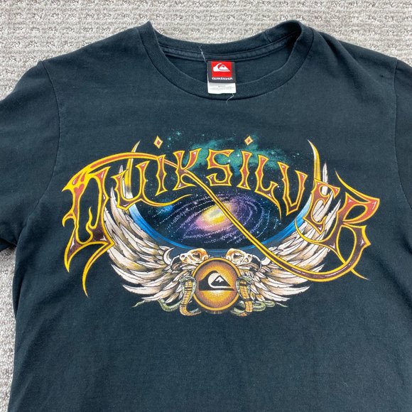 QUIKSILVER Shirt Women Small S Black Cobra Wings Galaxy Graphic T-Shirt Casual - Picture 2 of 12